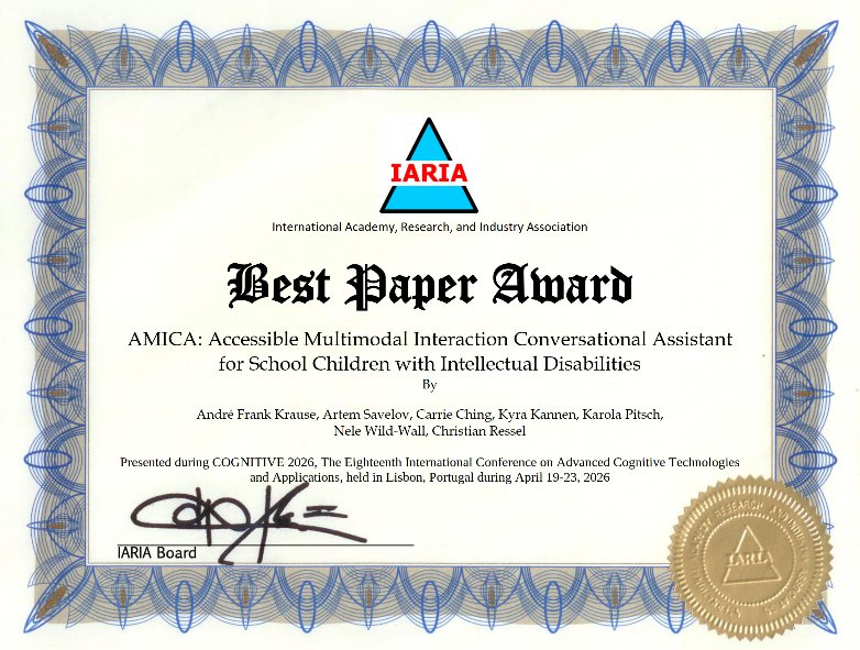 best paper award für das AMICA paper